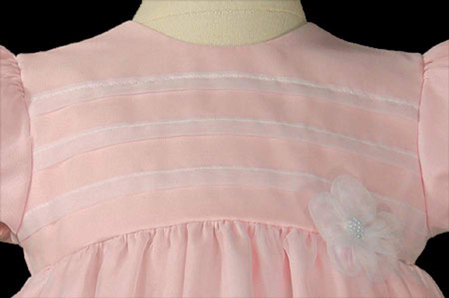 Pink Organza Overlay Christening Gown with Pin Tucking