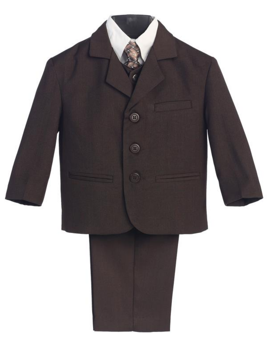 Boy's 5 Piece Suit - 3 Buttoned Brown Jacket and Pants