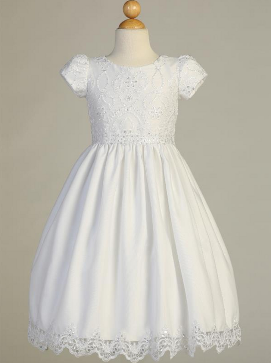 Girls Embriodered Lace on Tulle White Communion Dress (SP167)
