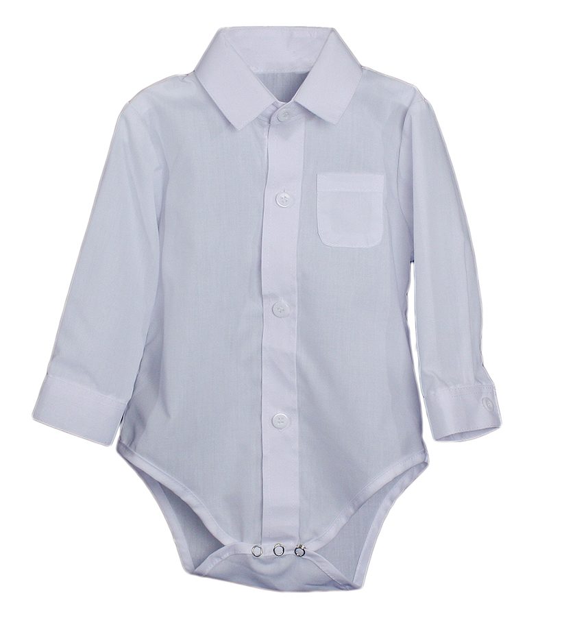 Baby Boys Poly Cotton Botton Up White Dress Shirt Bodysuit Romper