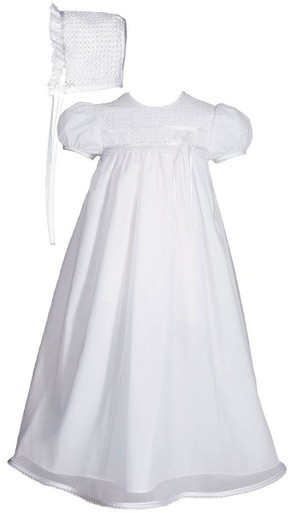 Tricot Overlay Christening Baptism Gown with Tatted Lace Bonnet