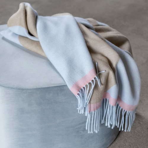 Mette Ditmer Gallery Throw in Sand on Light Blue Ottoman Mette Ditmer Gallery Throw in Sand on Light Blue Ottoman