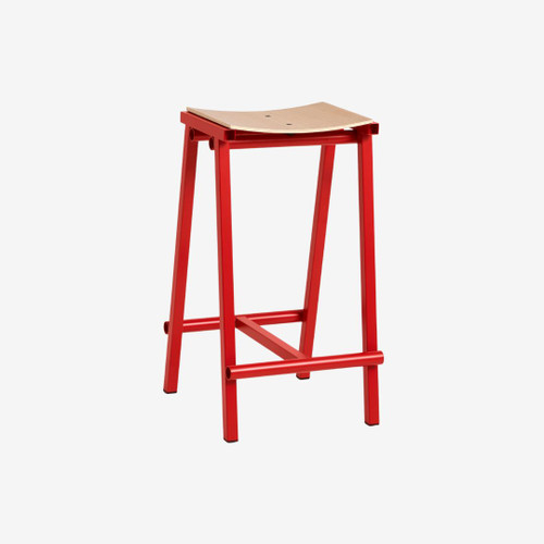 HAY Taburete 8 Bar Stool Low in Signal Red and Oak