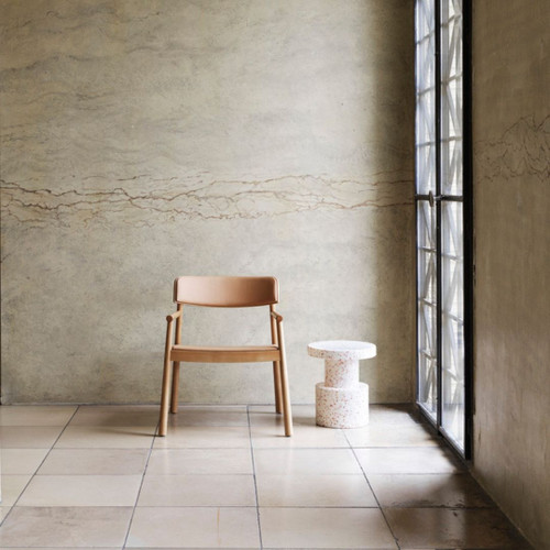 Normann Copenhagen Bit Stool in White Timb Armchair in Tan