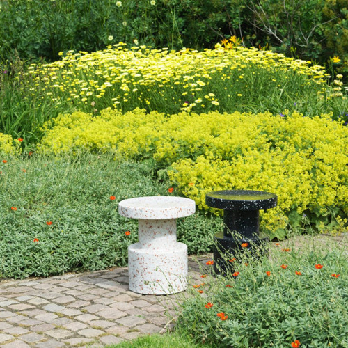 Normann Copenhagen Bit Stool in White with Bit Stool in Black in Garen