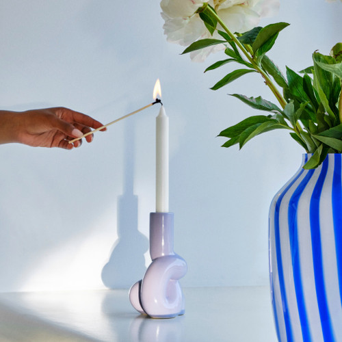 HAY W&S Soft Candleholder in Lavender with candle being lit