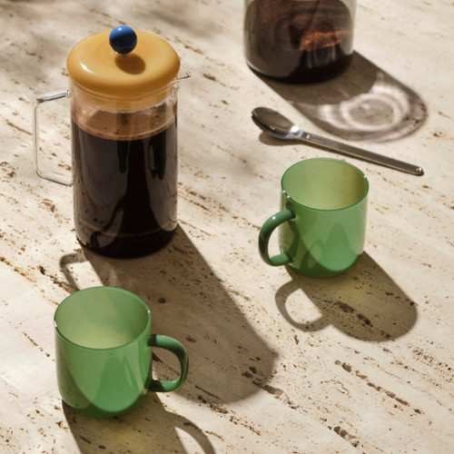 HAY Borosilicate Mug Set in Jade Green with Coffee HAY Borosilicate Mug Set in Jade Green with Coffee