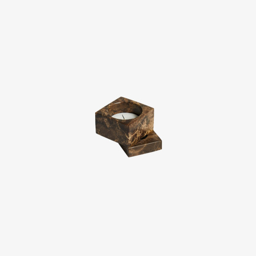 WOUD Jeu de dés Candleholder 1 in Brown Marble with tealight candle