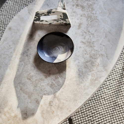 WOUD La Terra Occasional Table in Ivory Travertine in Size Large Lifestyle