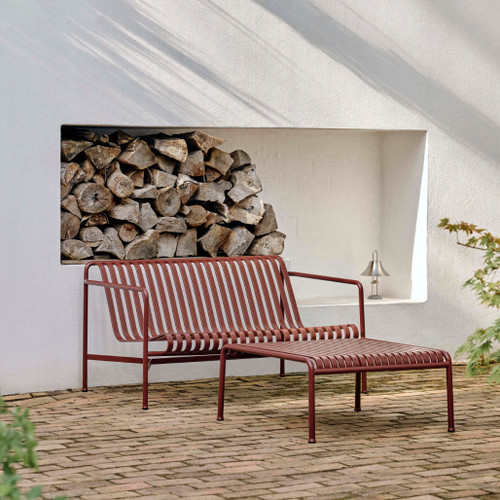 HAY Palissade Low Table in Iron Red Powder Coated Steel with matching bench seat