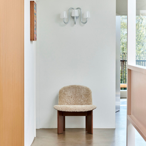 HAY Chisel Lounge Chair in Walnut Upholstered in 21 Mohawi Sheepskin Front On