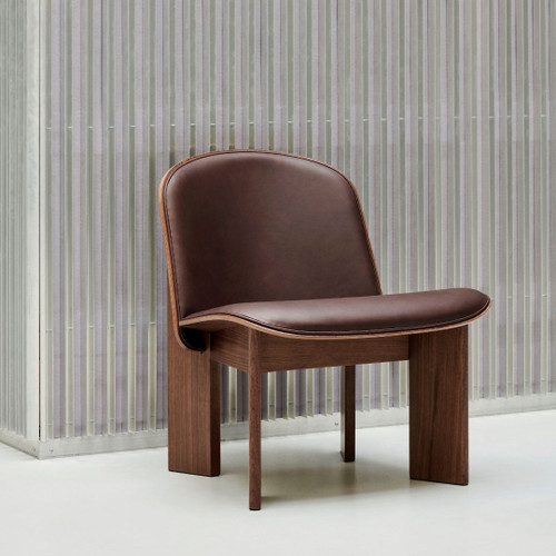 HAY Chisel Lounge Chair in Walnut Upholstered in Dark Brown Sense Leather