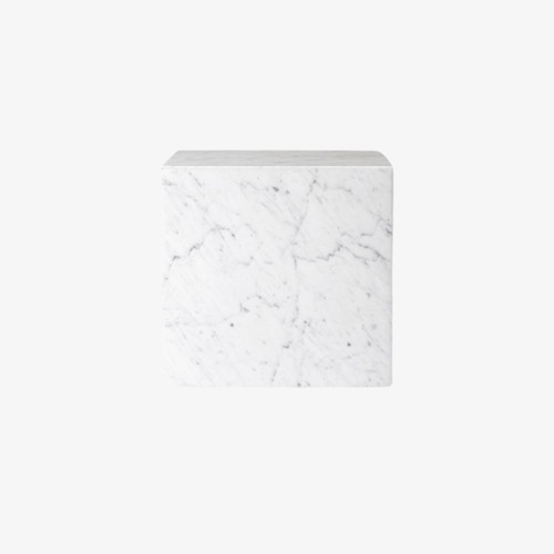 Audo Copenhagen Plinth Cubic in White Carrara Marble Front On Audo Copenhagen Plinth Cubic in White Carrara Marble Front On