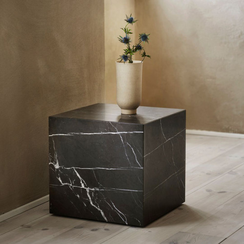 Audo Copenhagen Plinth Cubic in Nero Marquina Marble with Flowers Audo Copenhagen Plinth Cubic in Nero Marquina Marble with Flowers