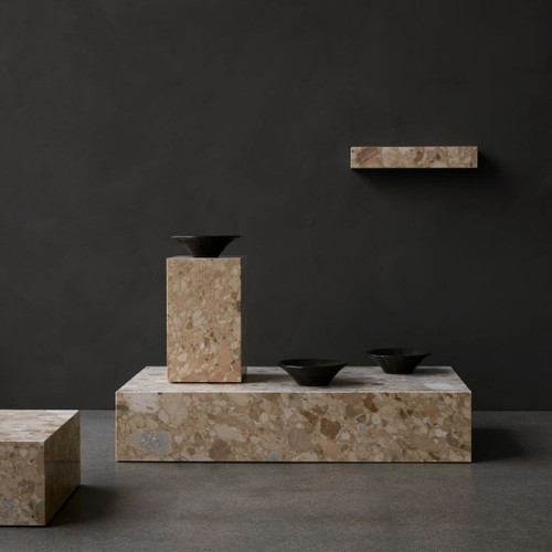 Audo Copenhagen Plinth Shelf in Sand Kunis Breccia Stone with Other Matching Plinth Sizes