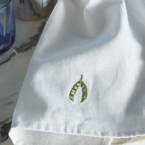 Normann Copenhagen Yummy Tea Towel - Peas Embroidery Detail