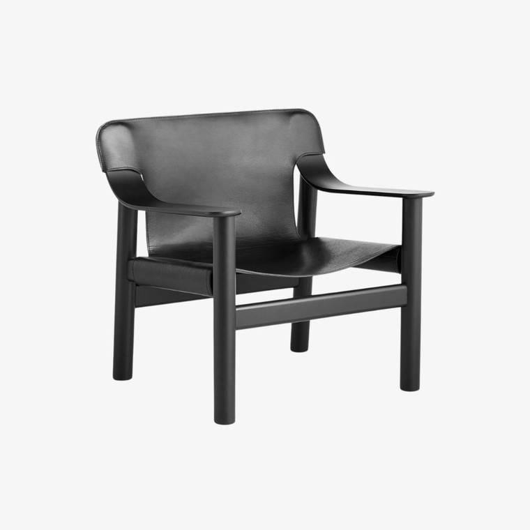 HAY Bernard Lounge Chair - Leather Covered in Black Painted Oak with Black Leather Seat