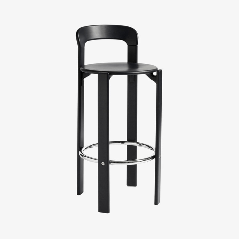 HAY Rey Bar Stool in Deep Black Lacquered Beech