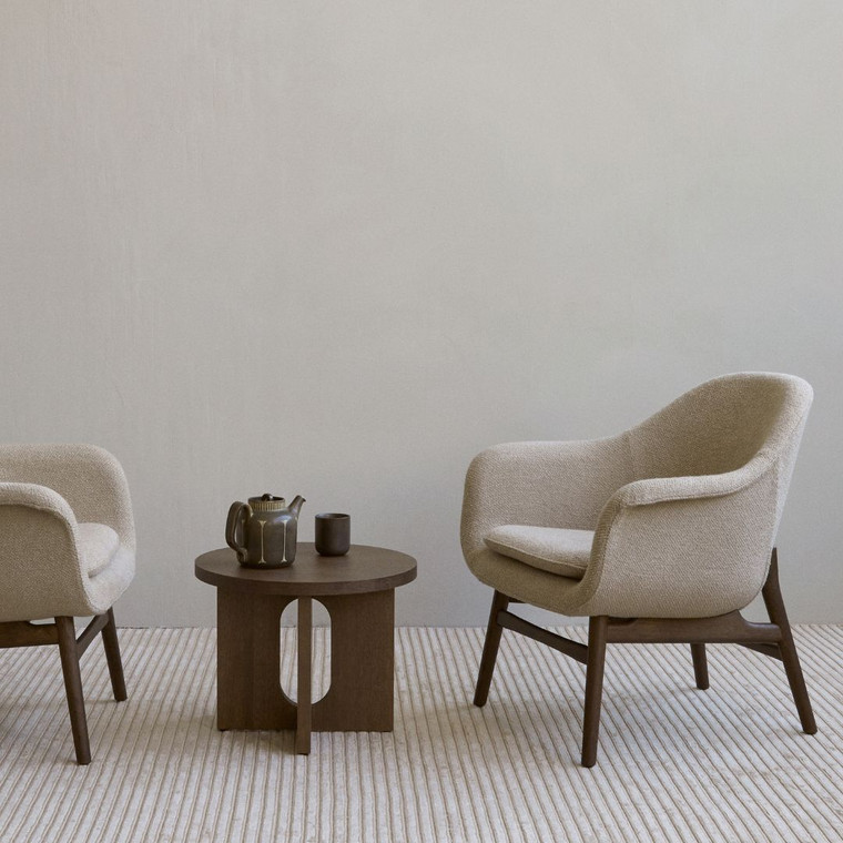 Audo Copenhagen Harbour Lounge Chair in Walnut with Boucle 02 with Androdgyne Table