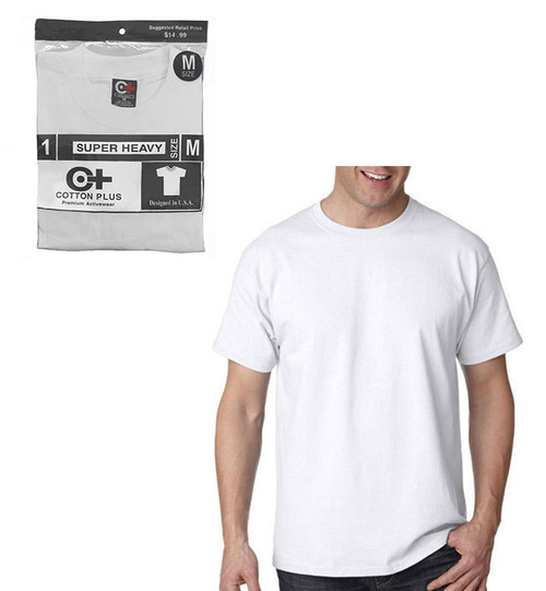Cotton Plus - Crewneck T-Shirt in White - 12 Pack