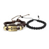 Genuine Brown Leather & Natural Stone Two Pieces Bracelet Set for Men - 2BRCLT19