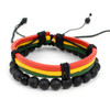 Genuine Leather & Natural Stone "Rasta Flag Color" Two Pieces Bracelet Set for Men - 2BRCLT14