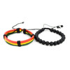 Genuine Leather & Natural Stone "Rasta Flag Color" Two Pieces Bracelet Set for Men - 2BRCLT14