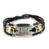 Genuine Leather & Natural Stone "I Love Jesus" Two Pieces Bracelet Set for Men - 2BRCLT06
