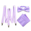 3pc Men's Lavender Clip-on Suspenders, Striped Bow Tie & Hanky Sets - FYBTHSU-LAV#2