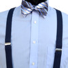 3pc Men's Navy Clip-on Suspenders, Striped Bow Tie & Hanky Sets - FYBTHSU-N.BL#3