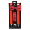 3pc Men's Red Clip-on Suspenders, Plaid Bow Tie & Hanky Sets - FYBTHSU-RD#1