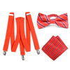 3pc Men's Red Clip-on Suspenders, Striped Bow Tie & Hanky Sets - FYBTHSU-RD#2