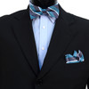 3pc Men's Turquoise Clip-on Suspenders, Striped Bow Tie & Hanky Sets - FYBTHSU-TURQ#1