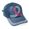 Denim Breast Cancer Awareness Ribbon Crystal Bling Cap- CP9596