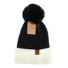 Women's  Pom Pom Two-Tone Knit Winter Hat  - LKH5035