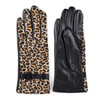 Women's Leopard Print and PU Leather Touch Screen Gloves - LWG41