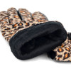 Women's Leopard Print and PU Leather Touch Screen Gloves - LWG41