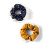 2pc Faux Leather and Fur Scrunchie Set (Navy/Mustard) - 2SHS-PU-4