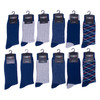 Men 12 Pk Assorted Navy Fancy Pattern Poly Socks-DSP12F-NV 