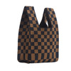 Mini Brown Checkerboard Pattern Knit Tote Bag - KTBG35
