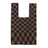 Mini Brown Checkerboard Pattern Knit Tote Bag - KTBG35