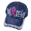 Believe Breast Cancer Awareness Denim Crystal Bling Cap-CP9620