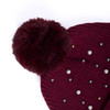 Ladies Winter Knit Hat with colorful pearls and pom, 100% Acrylic-LKH5040