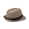 Boy's Spring/Summer Tan Straw Fedora Hats with Black/White Striped Band