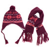 Kid's Winter Knitted Ear Flap Lined Snowflake Pom Beanie Scarf with Tassel and Hat Set - KKWS1722