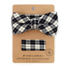 Men's Black Beige Plaid Cotton Bow Tie & Matching Pocket Square - CBTH1721