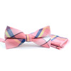 Men's Pink Plaid Cotton Bow Tie & Matching Pocket Square - CBTH1722