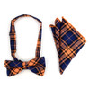 Men's Orange Blue Plaid Cotton Bow Tie & Matching Pocket Square - CBTH1725