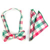 Men's Pink Green Plaid Cotton Bow Tie & Matching Pocket Square - CBTH1727