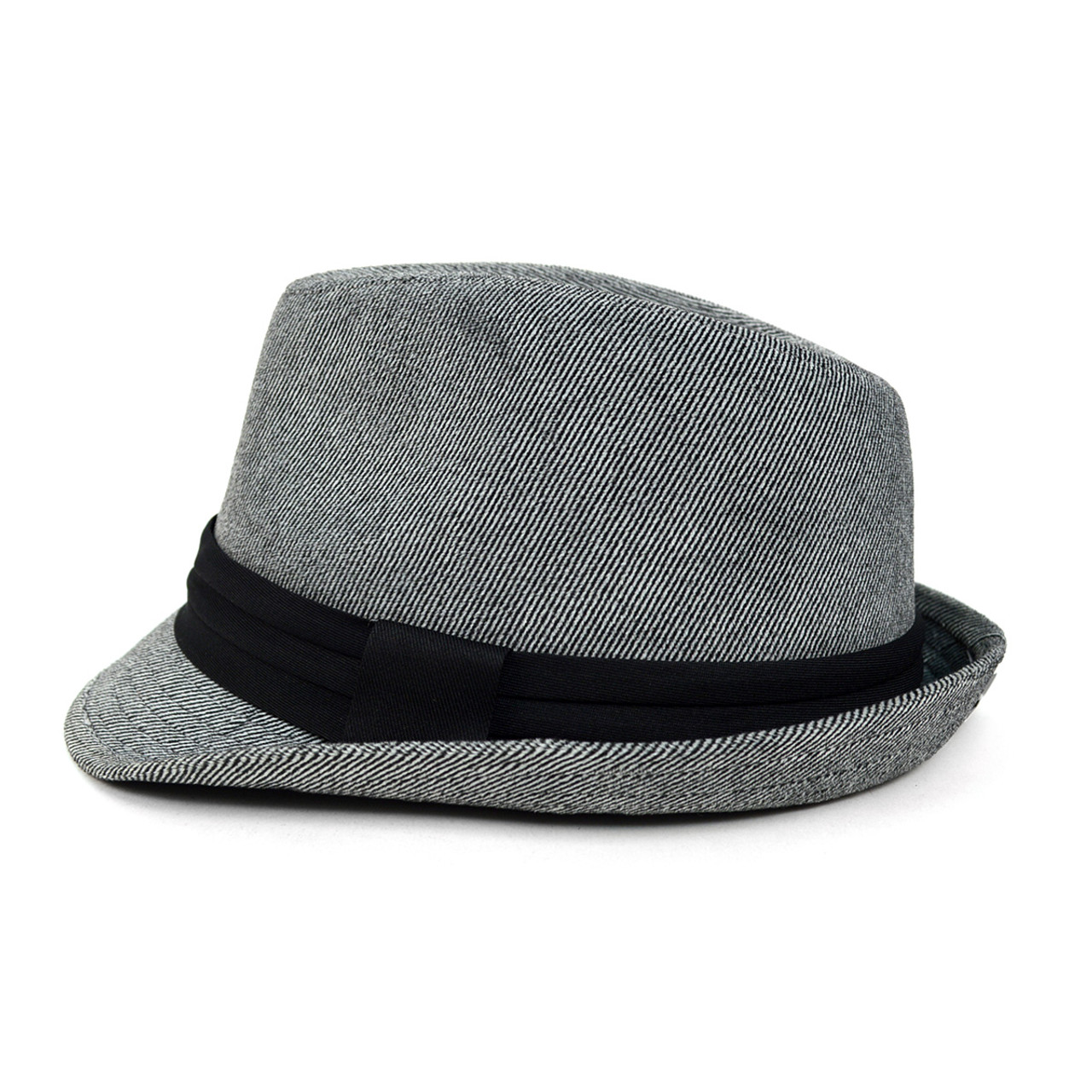 Fall/Winter Soft Pinstripe Trilby Fedora Hat with Black Band Trim ...